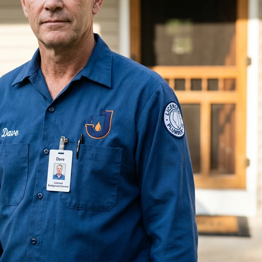 Licensed plumber showing ID badge in Stayton, OR