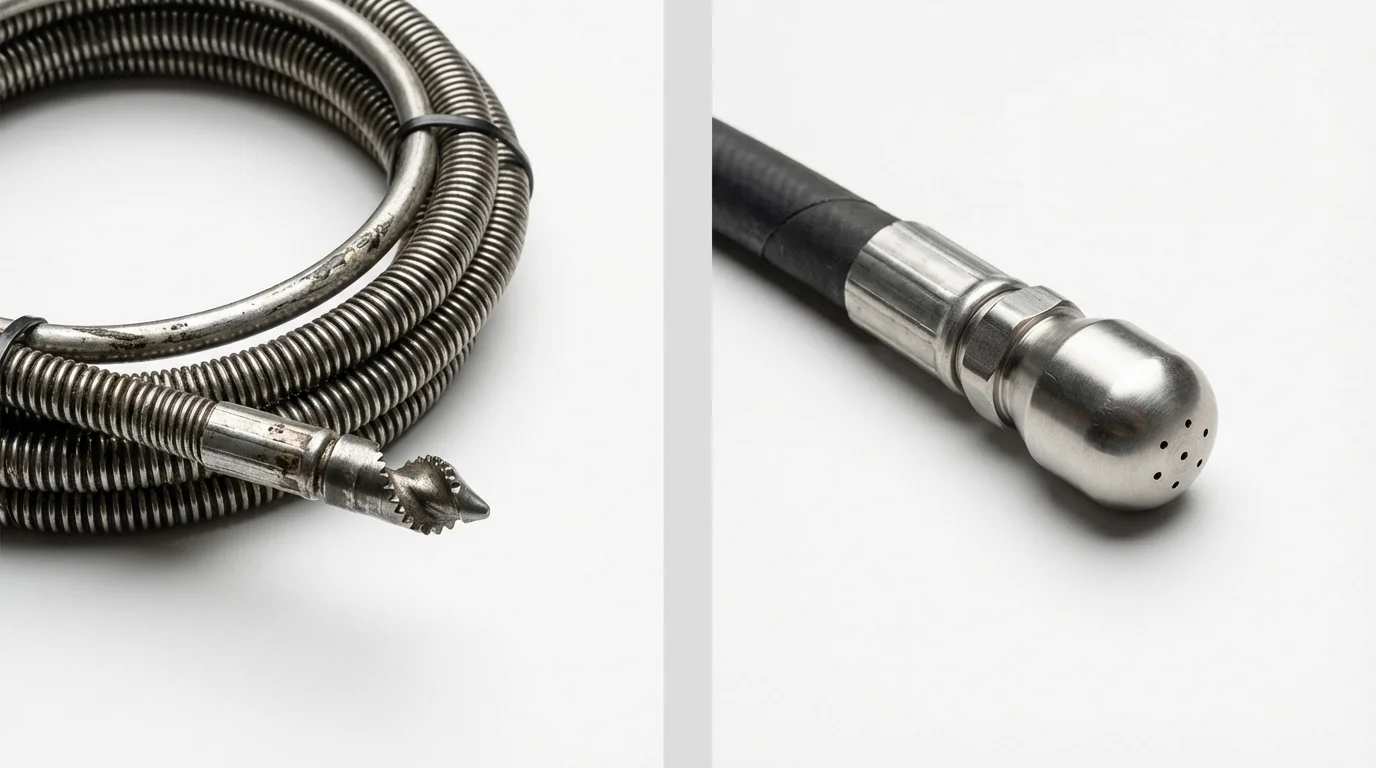 Drain snake cable and hydro jetting nozzle used for drain cleaning in Stayton, OR