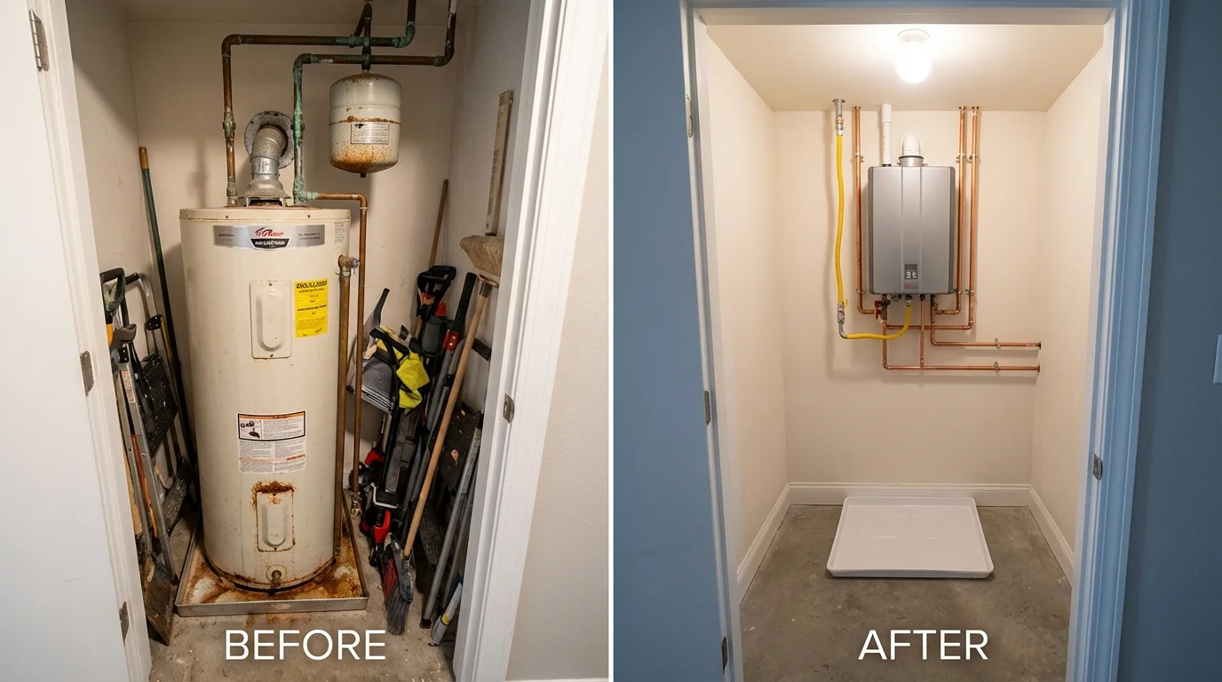 Tank water heater versus wall-mounted tankless unit comparison for Stayton, OR homeowners