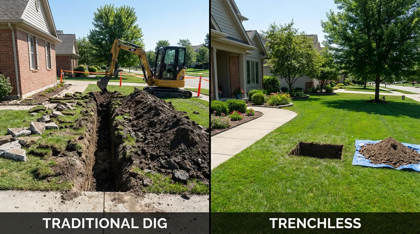 Trenchless sewer repair with minimal yard damage versus traditional excavation in Stayton, OR